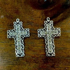 Gorgeous vintage Zales sterling silver cross earring charms